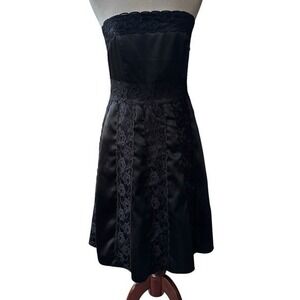 Heart Moon Star Strapless Black Satin Lace Fit & Flare DressSz 8FairyWhimsigoth